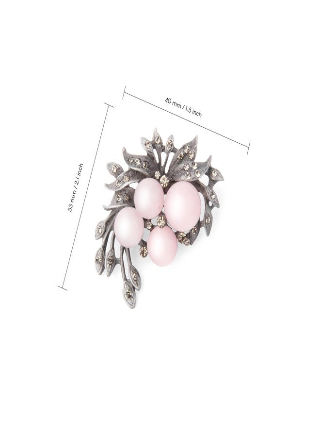 Wynameleri Lapel Pins Brooch Grey Vintage Flower Bouquet Design with Rhinestones and Pink Pearls in Gift Box - Image 2