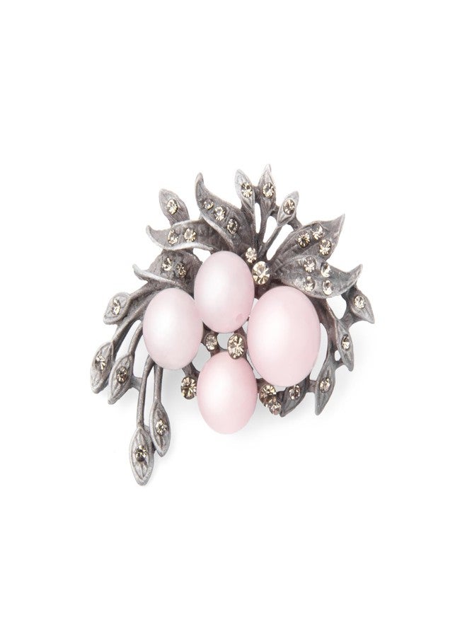 Wynameleri Lapel Pins Brooch Grey Vintage Flower Bouquet Design with Rhinestones and Pink Pearls in Gift Box - Image 1