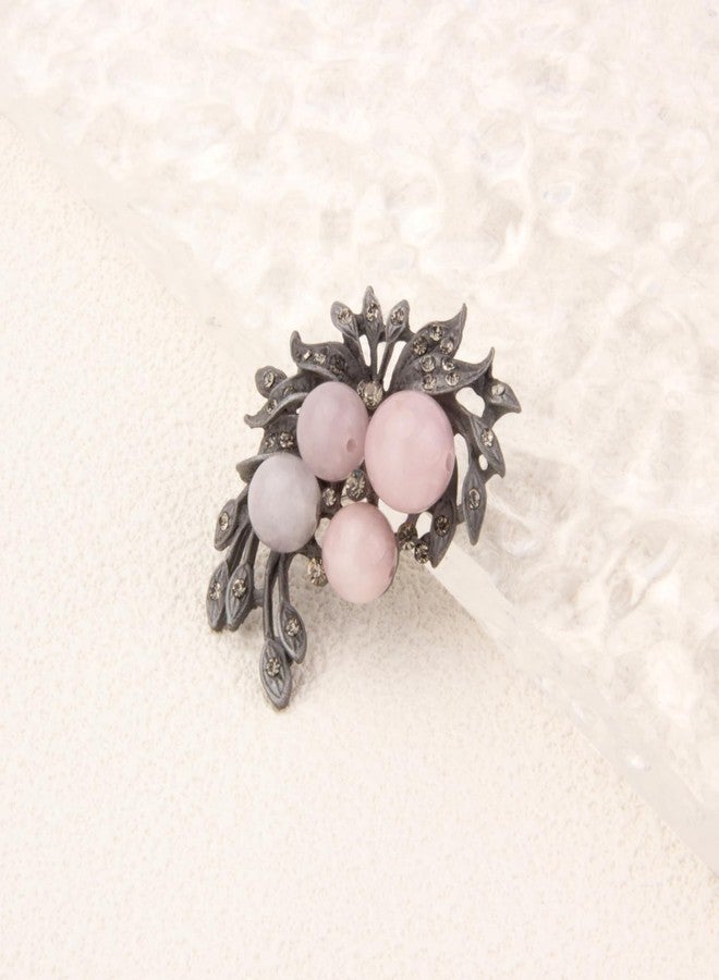 Wynameleri Lapel Pins Brooch Grey Vintage Flower Bouquet Design with Rhinestones and Pink Pearls in Gift Box - Image 3