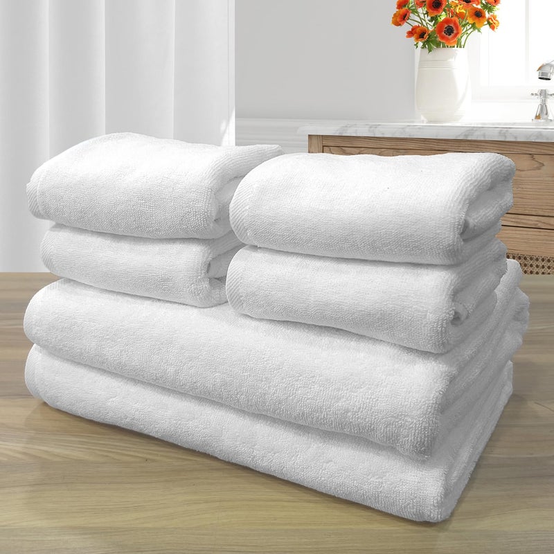 LABHAM - Hotel Premium 700GSM, Pure Cotton, Super Soft, Anti Microbial, Bath Towel (75cm x 150cm) & Hand Towel (40cm x 60cm), Pack of 6 - White - Image 1
