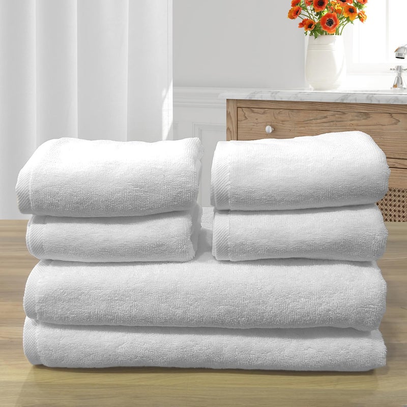 LABHAM - Hotel Premium 700GSM, Pure Cotton, Super Soft, Anti Microbial, Bath Towel (75cm x 150cm) & Hand Towel (40cm x 60cm), Pack of 6 - White - Image 2