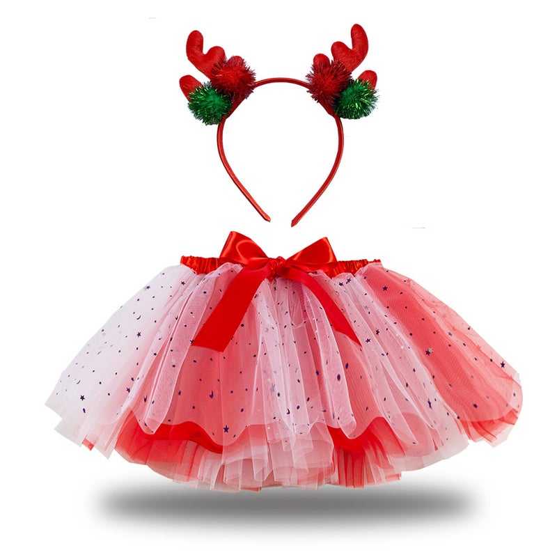 2024 Kids Tutu Skirt with Star Moon Veil and Headwear RS017 red corner red green ball head buckle 