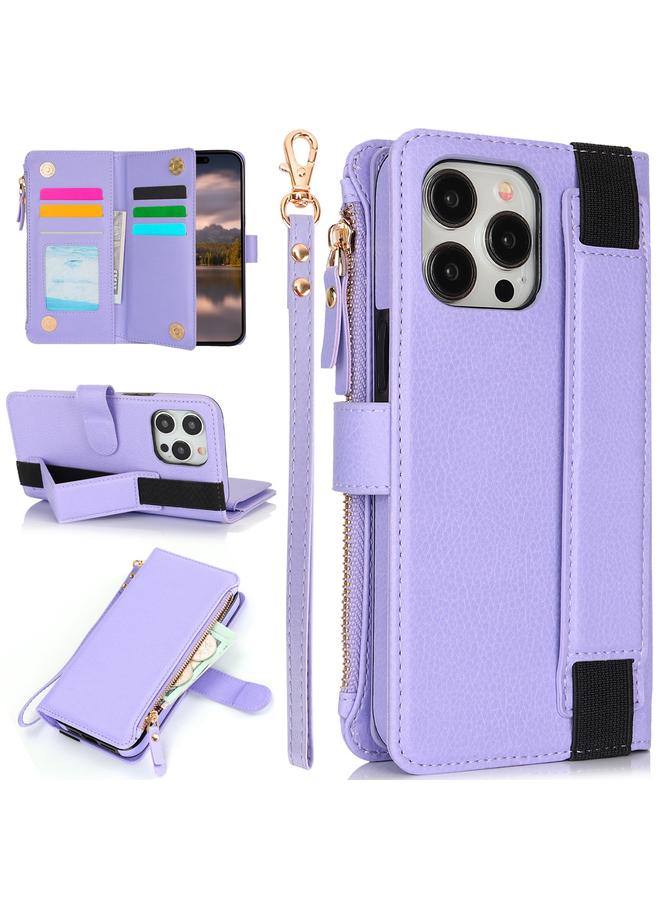 اس-توب جراب لهاتف iPhone 13 Pro Max مزود بسوار معصم وسحاب ومحفظة من الجلد بتقنية RFID - Image 1