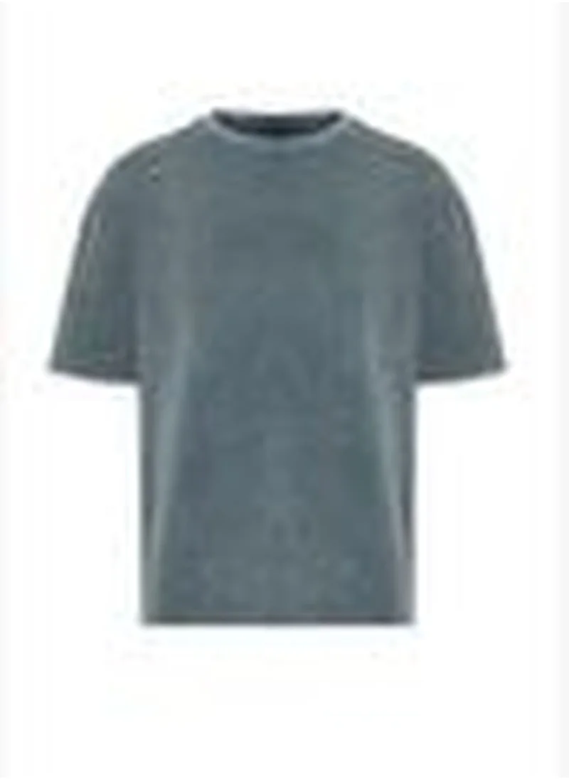 trendyol Limited Edition Anthracite Men's Relaxed/Comfortable Fit Aged/Faded Effect Waffle Textured T-Shirt