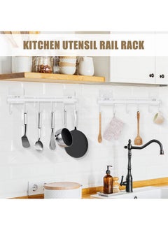 Generic Kitchen Utensil Rack Wall Mount, White Adhesive Kitchen Utensil Hanger No Drilling Kitchen Utensil Holder Space Saving Kitchen Wall Hooks for Kitchen Bathroom Camper (2 Pcs)  - Image 2