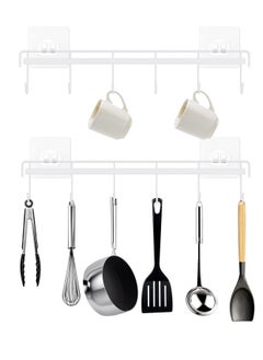 Generic Kitchen Utensil Rack Wall Mount, White Adhesive Kitchen Utensil Hanger No Drilling Kitchen Utensil Holder Space Saving Kitchen Wall Hooks for Kitchen Bathroom Camper (2 Pcs)  - Image 1