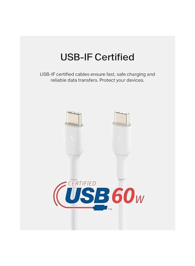 USB-C to USB-C Cable (2M/6.6ft), USB-C Fast Charging Cable for iPhone 15, iPhone 15 Pro, iPhone 15 Pro Max, iPhone 15 Plus, Galaxy S24, S23, Note, Pixel, iPad Pro, USB-C Cable - White - Image 3