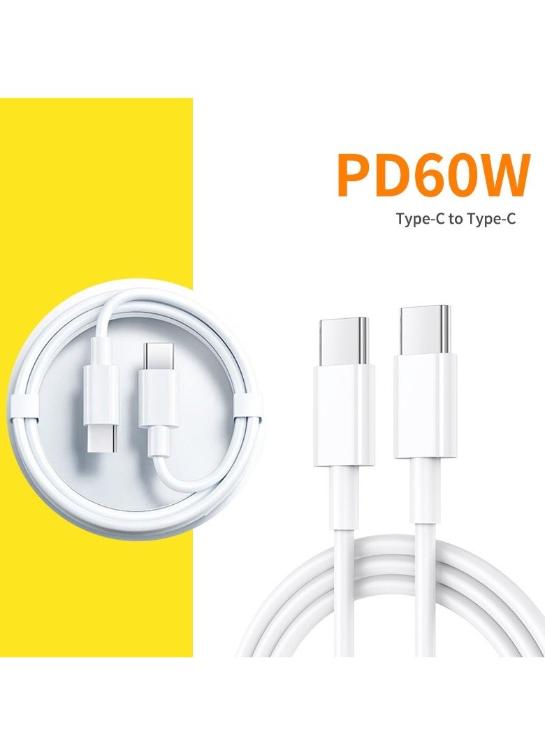 USB-C to USB-C Cable (2M/6.6ft), USB-C Fast Charging Cable for iPhone 15, iPhone 15 Pro, iPhone 15 Pro Max, iPhone 15 Plus, Galaxy S24, S23, Note, Pixel, iPad Pro, USB-C Cable - White - Image 1