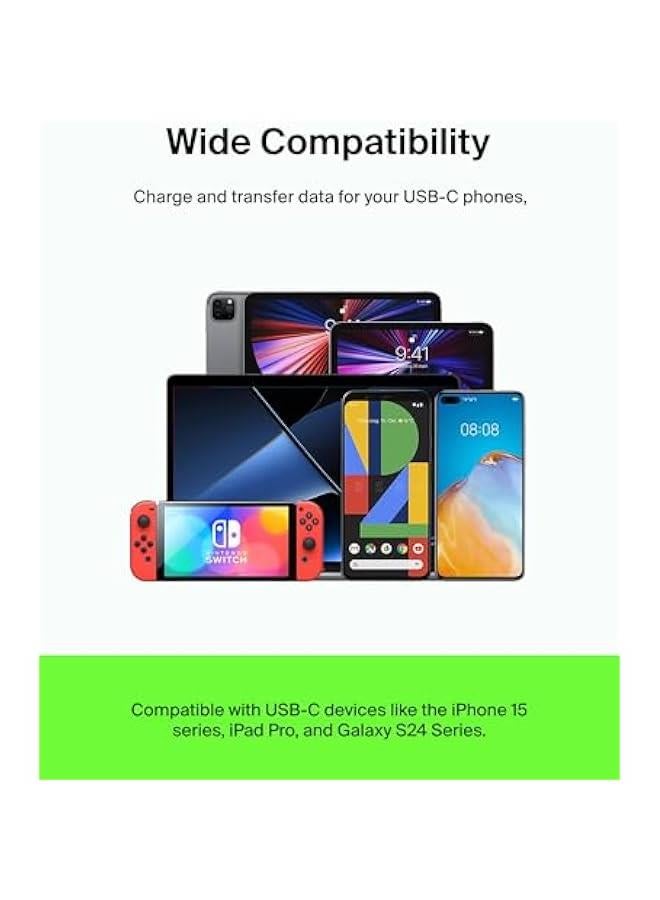 USB-C to USB-C Cable (2M/6.6ft), USB-C Fast Charging Cable for iPhone 15, iPhone 15 Pro, iPhone 15 Pro Max, iPhone 15 Plus, Galaxy S24, S23, Note, Pixel, iPad Pro, USB-C Cable - White - Image 5