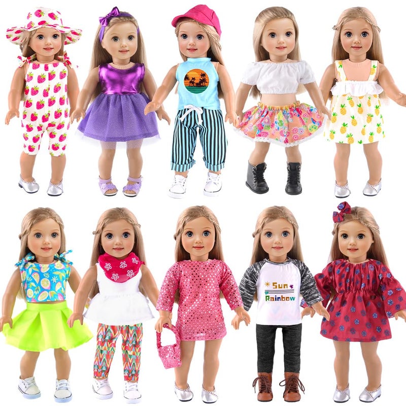 ebuddy 10 Sets 18 Inch Doll Clothes and Accessories - Fashion Outfits Fit for 18 inch Dolls 18 Inch Doll - Image 1