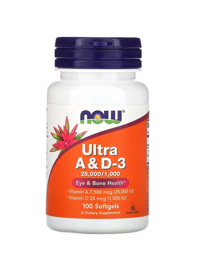ناو فودز مكمل غذائي ألترا بفيتامينات A وD-3 عيار 25000/1000 وحدة دولية - 100 كبسولة هلامية - Image 1