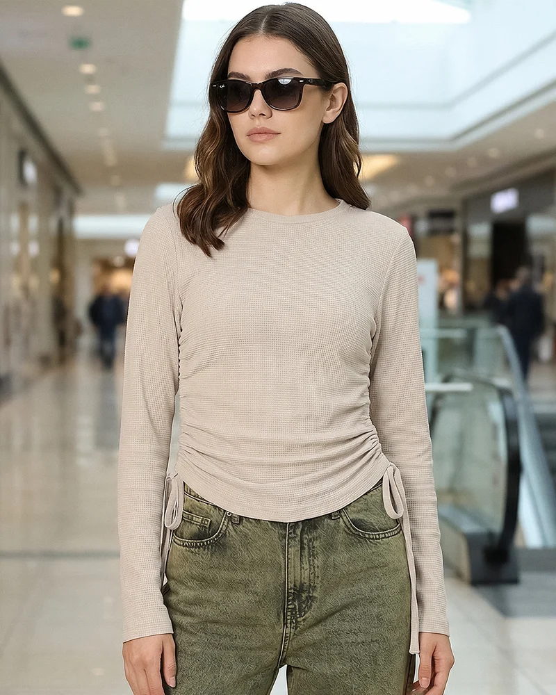 Women's Ginger Root Brown Textured Top