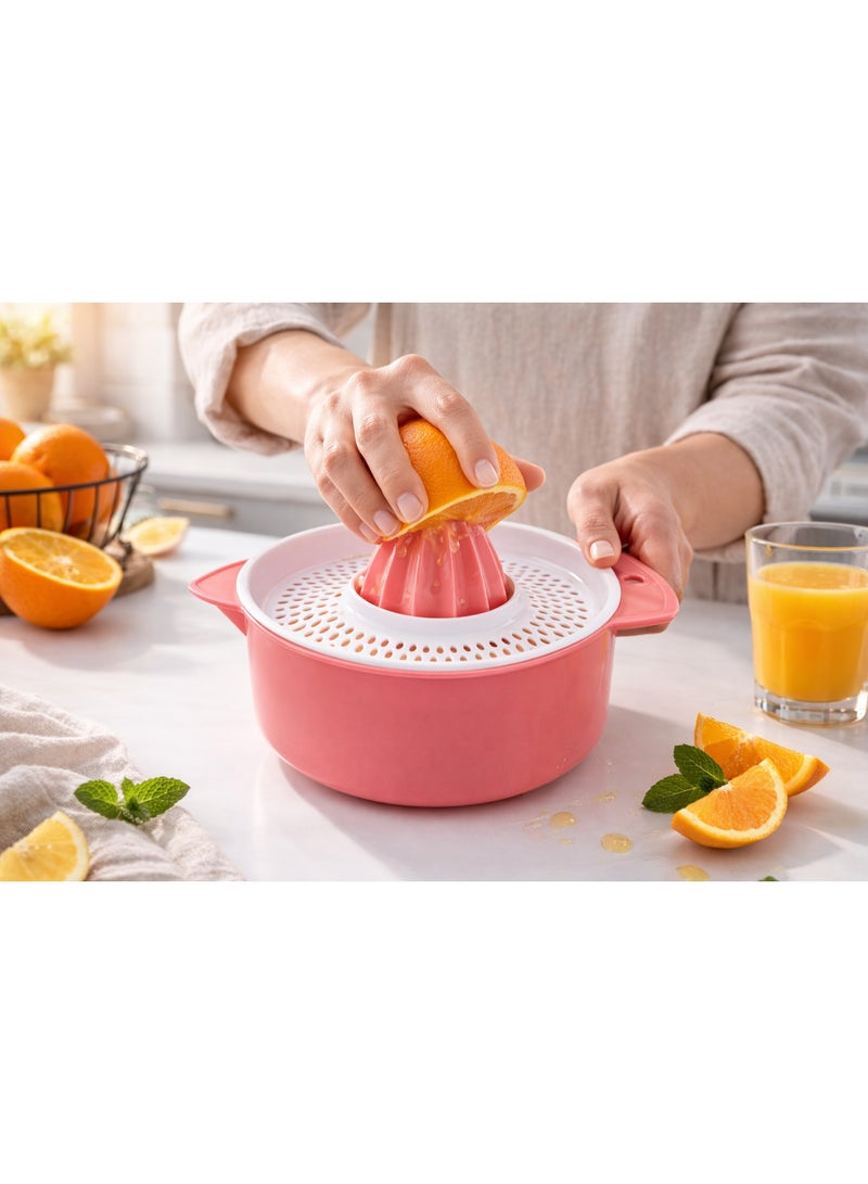 عصارة حمضيات برتقال وليمون يدوية بلاستيك مع مصفاة ووعاء تجميع العصير - وردي (بينك) - Image 4