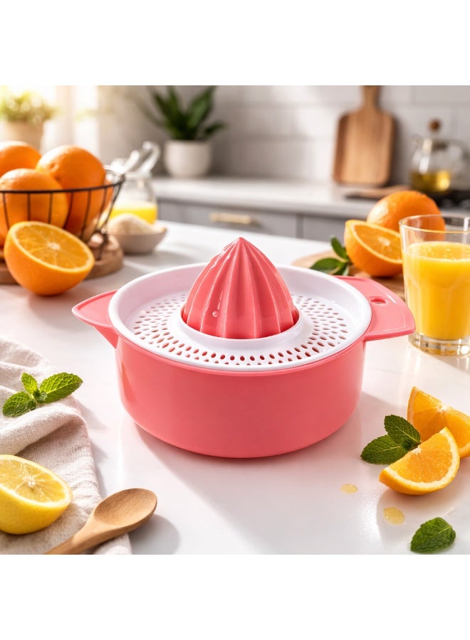 عصارة حمضيات برتقال وليمون يدوية بلاستيك مع مصفاة ووعاء تجميع العصير - وردي (بينك) - Image 3
