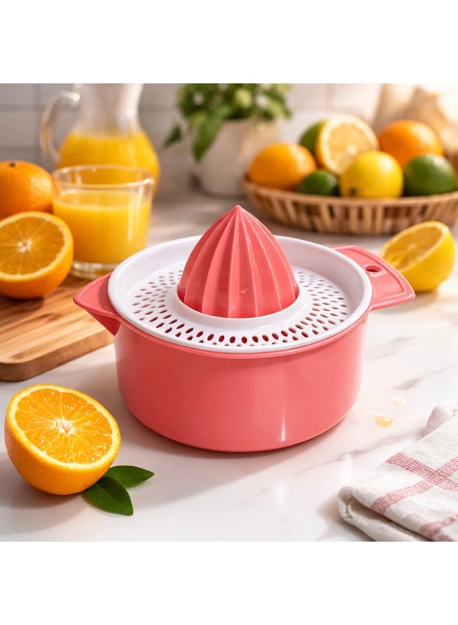 عصارة حمضيات برتقال وليمون يدوية بلاستيك مع مصفاة ووعاء تجميع العصير - وردي (بينك) - Image 2