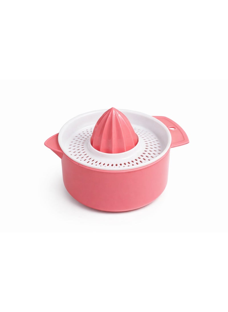 عصارة حمضيات برتقال وليمون يدوية بلاستيك مع مصفاة ووعاء تجميع العصير - وردي (بينك) - Image 1