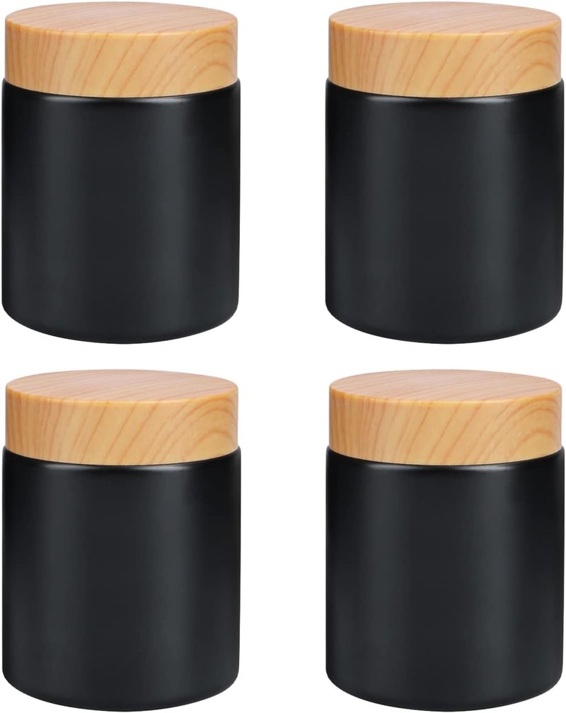 4 Pack 3.4 oz Black Glass Cream Jar,Empty Frosted Round Jar Pot with Plastic Lids,Inner Liner Travel Storage Jar Container for Lotion, Eyeshadow,Moisturiser,gel,Body Butters
