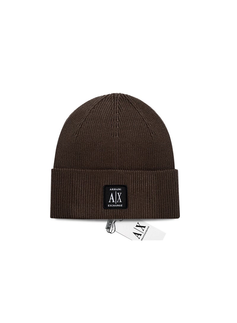 Armani Exchange Brown Ribbed Knitted Beanie – Featuring Signature  Logo Patch and Premium Craftsmanship