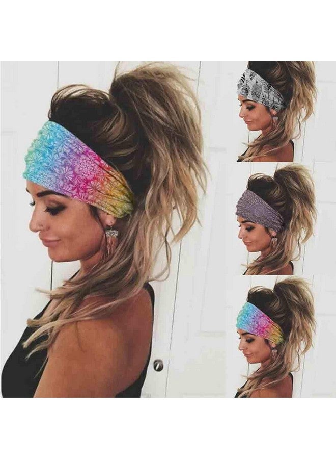 Olbye أربطة رأس بوهو للنساء، أربطة شعر عريضة مرنة، أربطة رأس غير قابلة للانزلاق، أربطة شعر مزهرة، أربطة رأس للتمارين، أوشحة شعر لليوغا، إكسسوارات شعر عصرية للنساء والفتيات، عبوة من 3 (بوهو) - Image 2