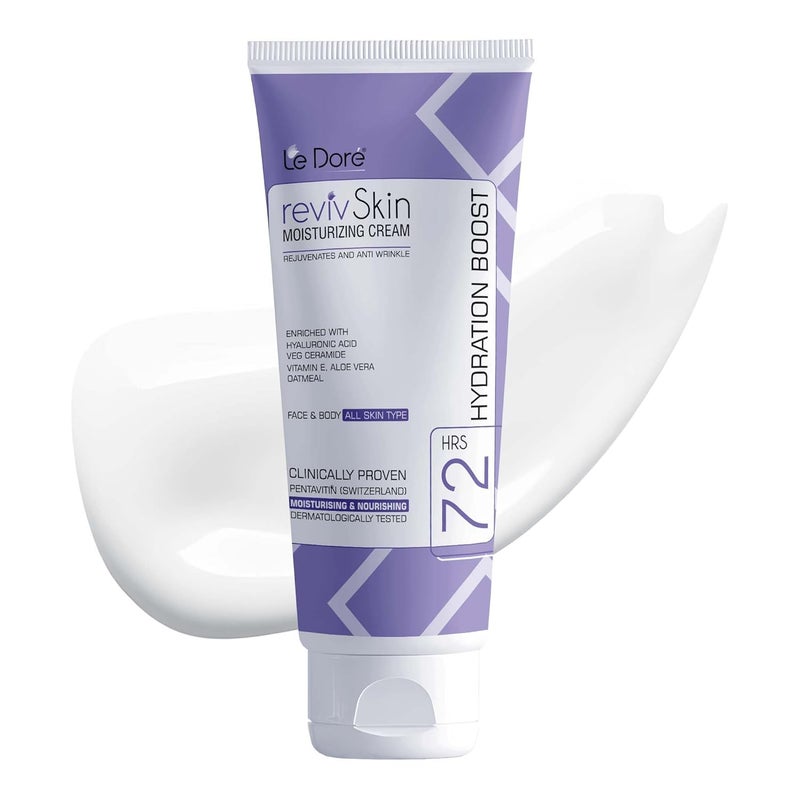 Le Dore RevivSkin Moisturizer  Clinically Proven 72hrs Deep Hydration Cream With Hyaluronic Acid Ceramide Vitamin E Aloe Vera Cocoa Shea Butter Oatmeal For All Skin Types Face and Body 100 ml - Image 1