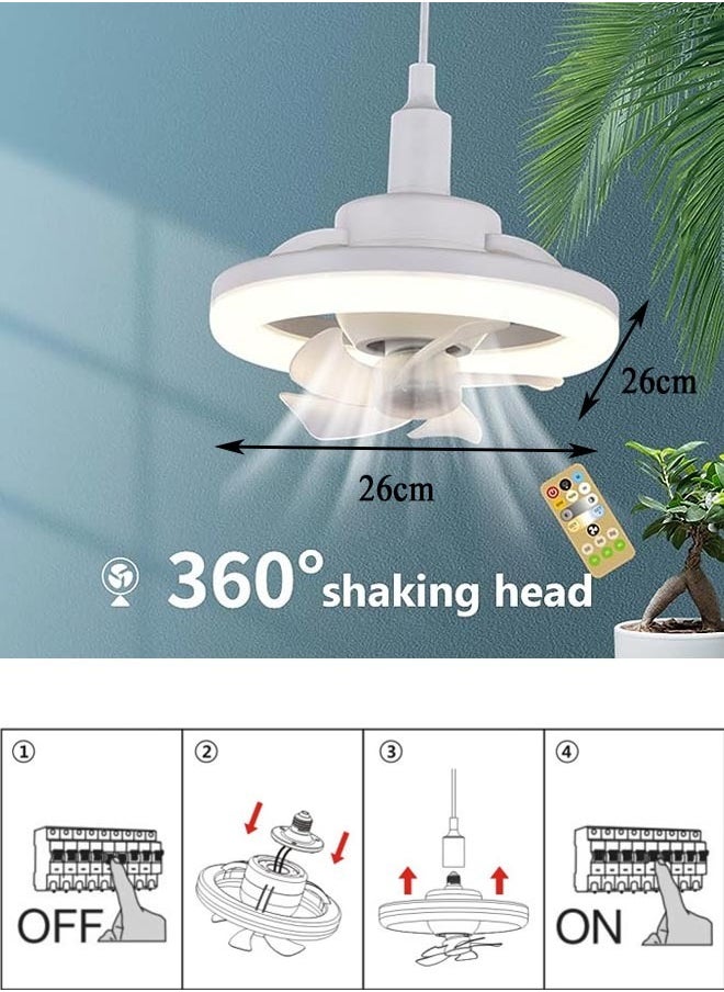 Generic 360 Degree Rotation Silent Fan Bulb with Lights Dimmable Color Temperature and Timed Lights with Remote Control Step Mouth High -Power Shaking Head Fan Lamp  - Image 2