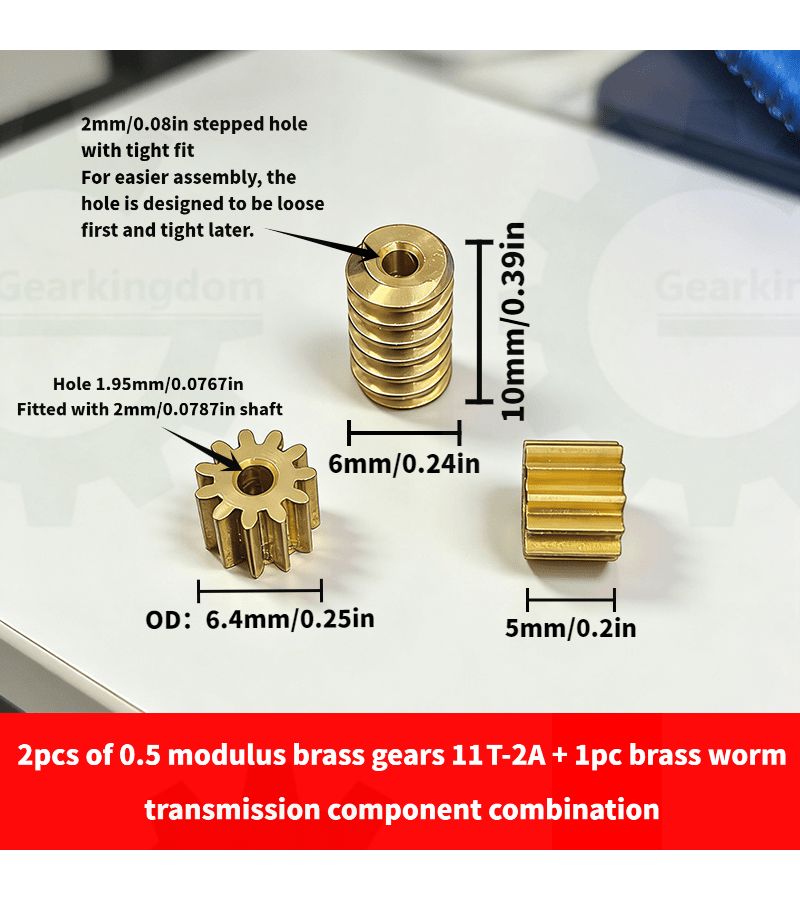 2pcs Brass Gears 15 2A And 1pc Brass Worm Gear 0.5 Module With 2mm Bore - Image 2