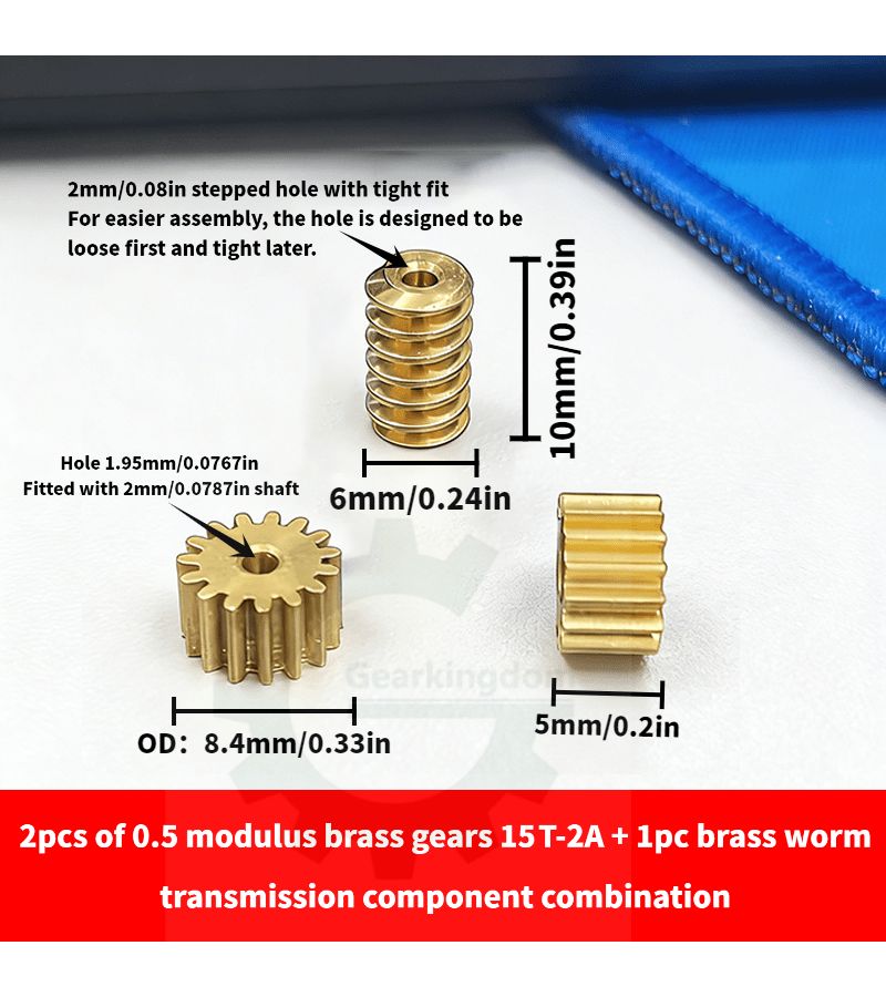 2pcs Brass Gears 15 2A And 1pc Brass Worm Gear 0.5 Module With 2mm Bore - Image 4