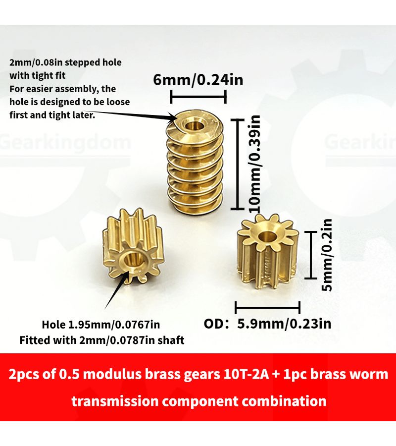 2pcs Brass Gears 15 2A And 1pc Brass Worm Gear 0.5 Module With 2mm Bore - Image 1