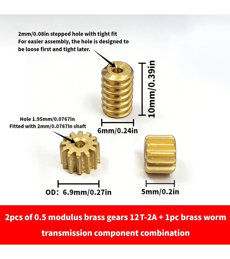 2pcs Brass Gears 15 2A And 1pc Brass Worm Gear 0.5 Module With 2mm Bore - Image 3