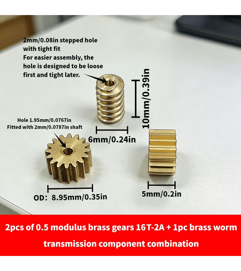 2pcs Brass Gears 15 2A And 1pc Brass Worm Gear 0.5 Module With 2mm Bore - Image 5