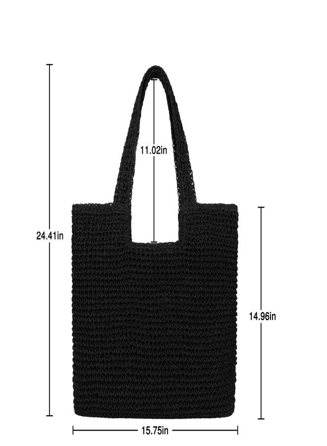 Youjaree Women Large Straw Beach Bag Handmade Woven Shoulder Bags Hobo Tote Handbag Summer Purse (Black) - Image 5