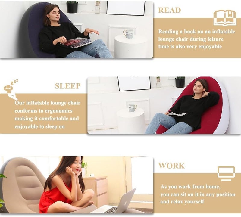 Zipron Inflatable Deck Chairs with Air Pump Inflatable Patio Lounge Chairs for Indoor Living Room Bedroom Outdoor Travel Camping Picnic Beach Chaise Lounges - Image 5