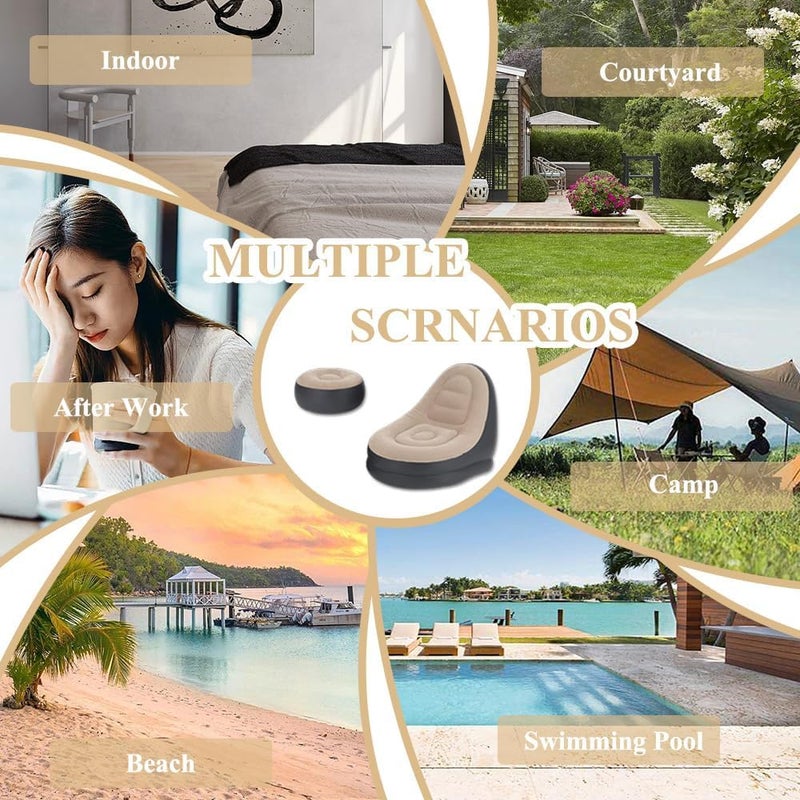 Zipron Inflatable Deck Chairs with Air Pump Inflatable Patio Lounge Chairs for Indoor Living Room Bedroom Outdoor Travel Camping Picnic Beach Chaise Lounges - Image 4