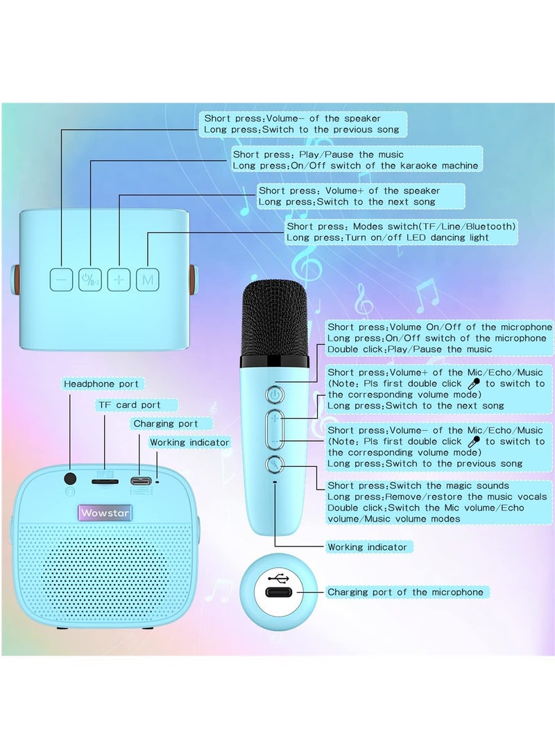 SYOSI Wireless Bluetooth Speaker Set, Karaoke Machine for Kids Adults, Portable Handheld Bluetooth Karaoke Machine with 2 Microphones for Kids Adults Home Party Birthday (Blue) - Image 2