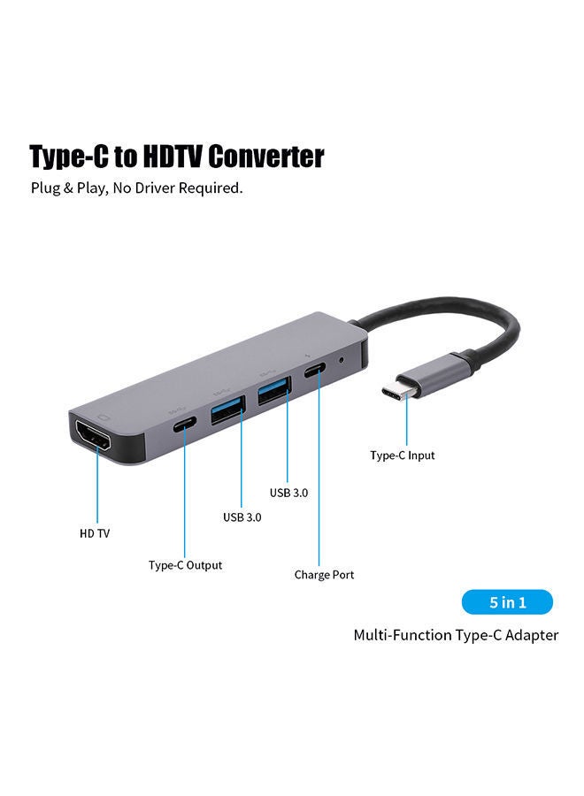 NIBEMINENT 5-Port 5-In-1 Type-C To Multi-Function HDTV Converter 17 x 1.60 7centimeter Grey - Image 2