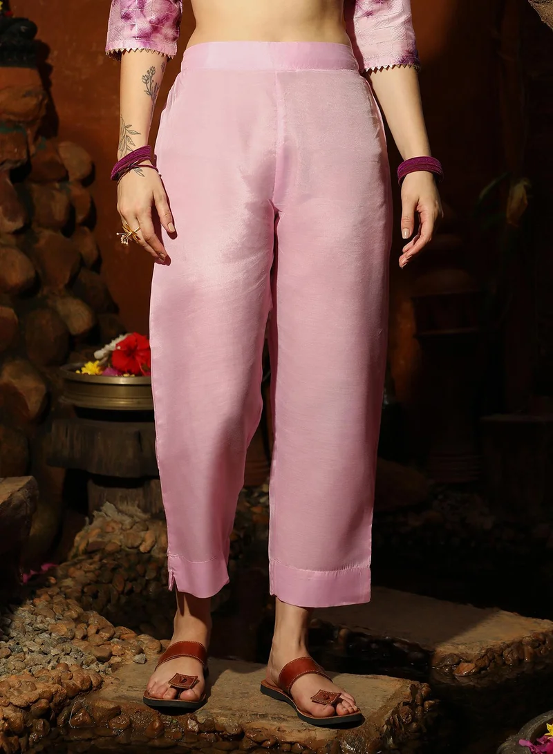 QISSA Women's Plum Purple Tie-Dye Kurta With Trousers