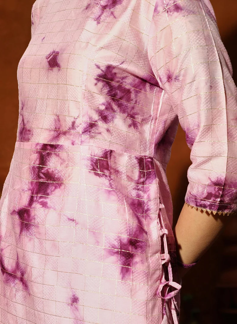 QISSA Women's Plum Purple Tie-Dye Kurta With Trousers