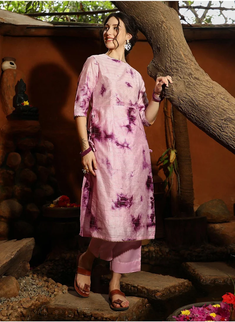 QISSA Women's Plum Purple Tie-Dye Kurta With Trousers