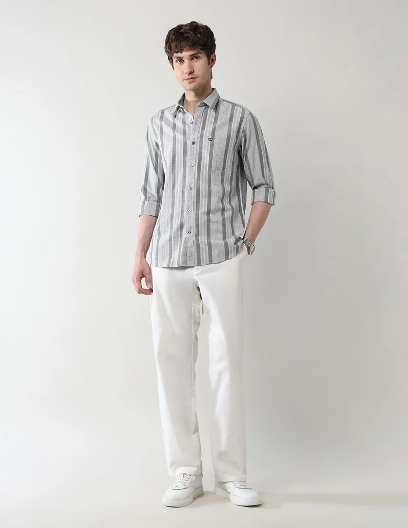 Arrow Grey Vertical Striped Herringbone Shirt for Men | Best Price UAE