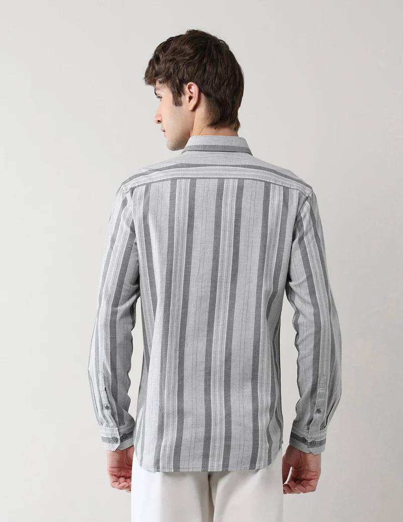 Arrow Grey Vertical Striped Herringbone Shirt for Men | Best Price UAE