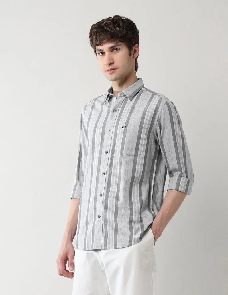 Arrow Grey Vertical Striped Herringbone Shirt for Men | Best Price UAE