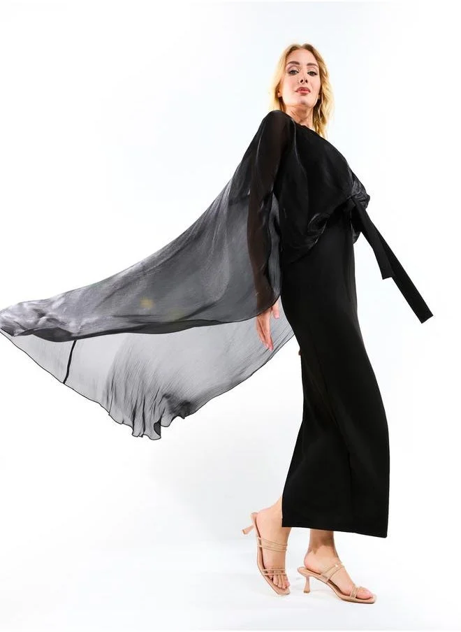 House of Moda House of Moda Longline Drape Cape Sleeves Sheath Maxi Dress