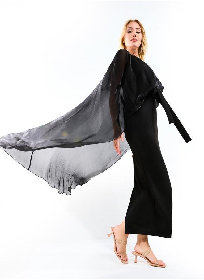 House of Moda House of Moda Longline Drape Cape Sleeves Sheath Maxi Dress - Image 3