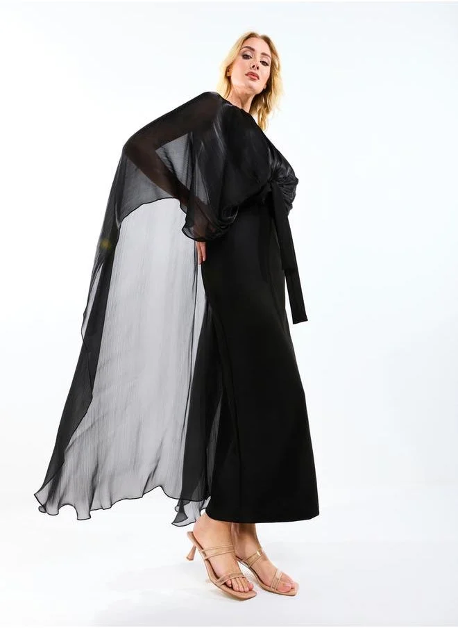 House of Moda House of Moda Longline Drape Cape Sleeves Sheath Maxi Dress