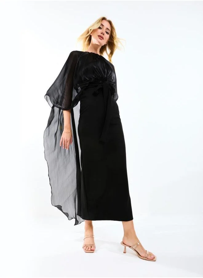House of Moda House of Moda Longline Drape Cape Sleeves Sheath Maxi Dress