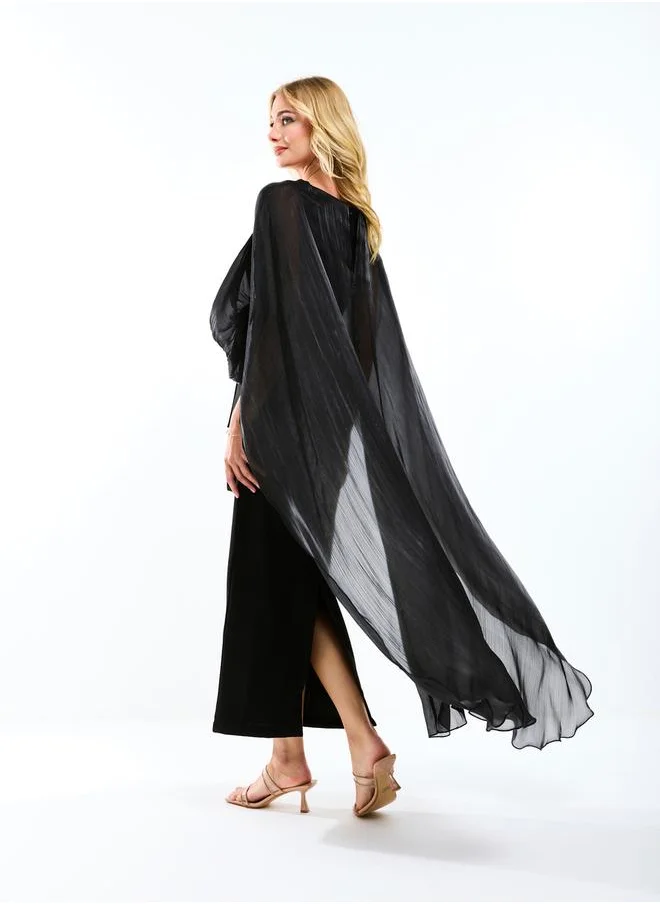 House of Moda Longline Drape Cape Sleeves Sheath Maxi Dress