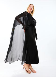 House of Moda Longline Drape Cape Sleeves Sheath Maxi Dress by Styli  - Image 3