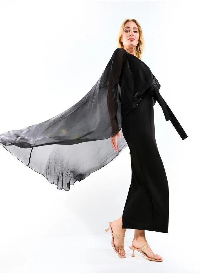 House of Moda Longline Drape Cape Sleeves Sheath Maxi Dress