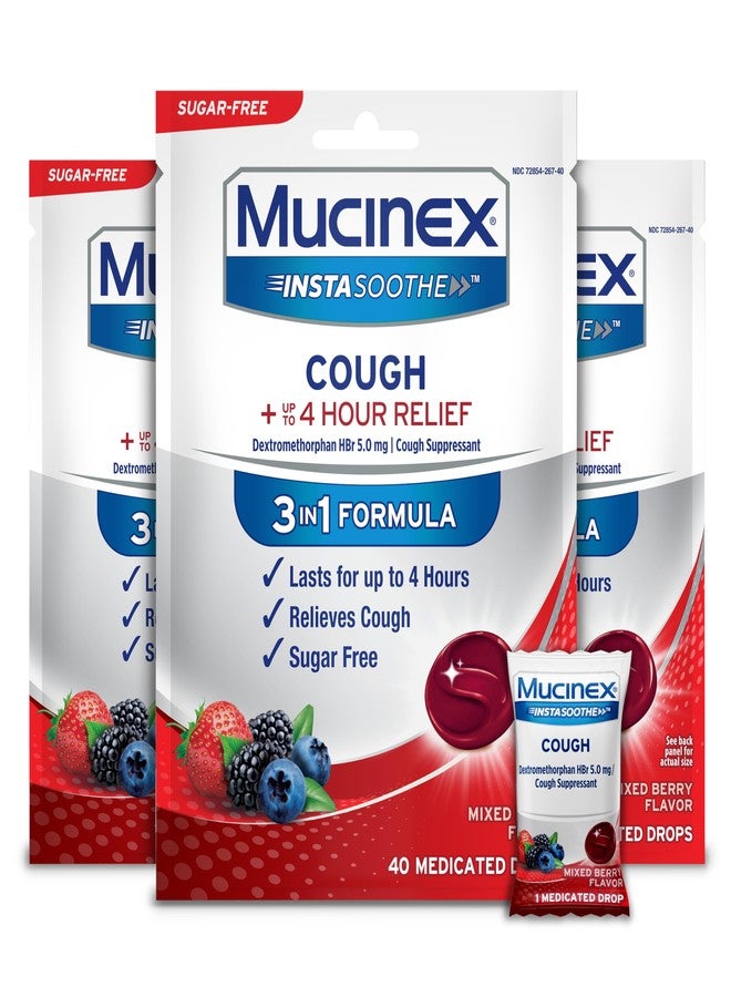 Mucinex Instasoothe Sugar Free Cough-Drops, Cough Medicine for Adults with Dextromethorphan HBr, Non Menthol, Cough Suppressant Lozenges, Mixed Berry Medicated Cough-Drops, 40ct (Pack of 3 - Image 1