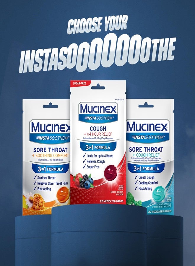 Mucinex Instasoothe Sugar Free Cough-Drops, Cough Medicine for Adults with Dextromethorphan HBr, Non Menthol, Cough Suppressant Lozenges, Mixed Berry Medicated Cough-Drops, 40ct (Pack of 3 - Image 5